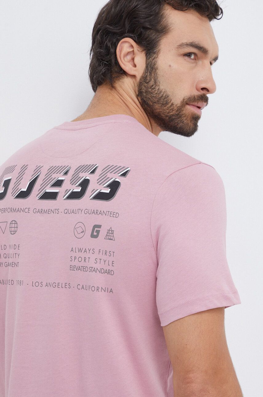 Levně Bavlněné tričko Guess MEDGAR růžová barva, s potiskem, Z4RI08 I3Z14