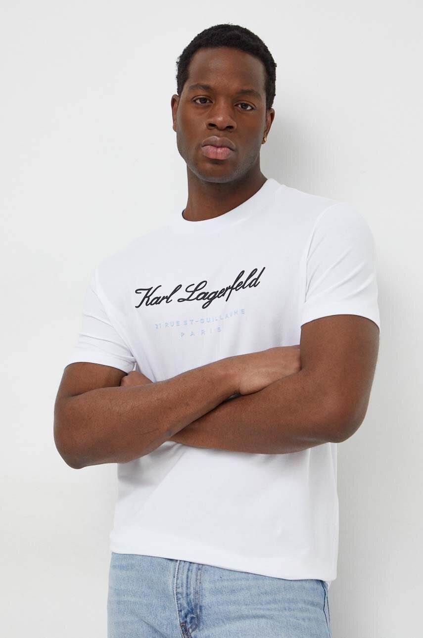 Karl Lagerfeld tricou bărbați, culoarea alb, cu imprimeu 541221.755403