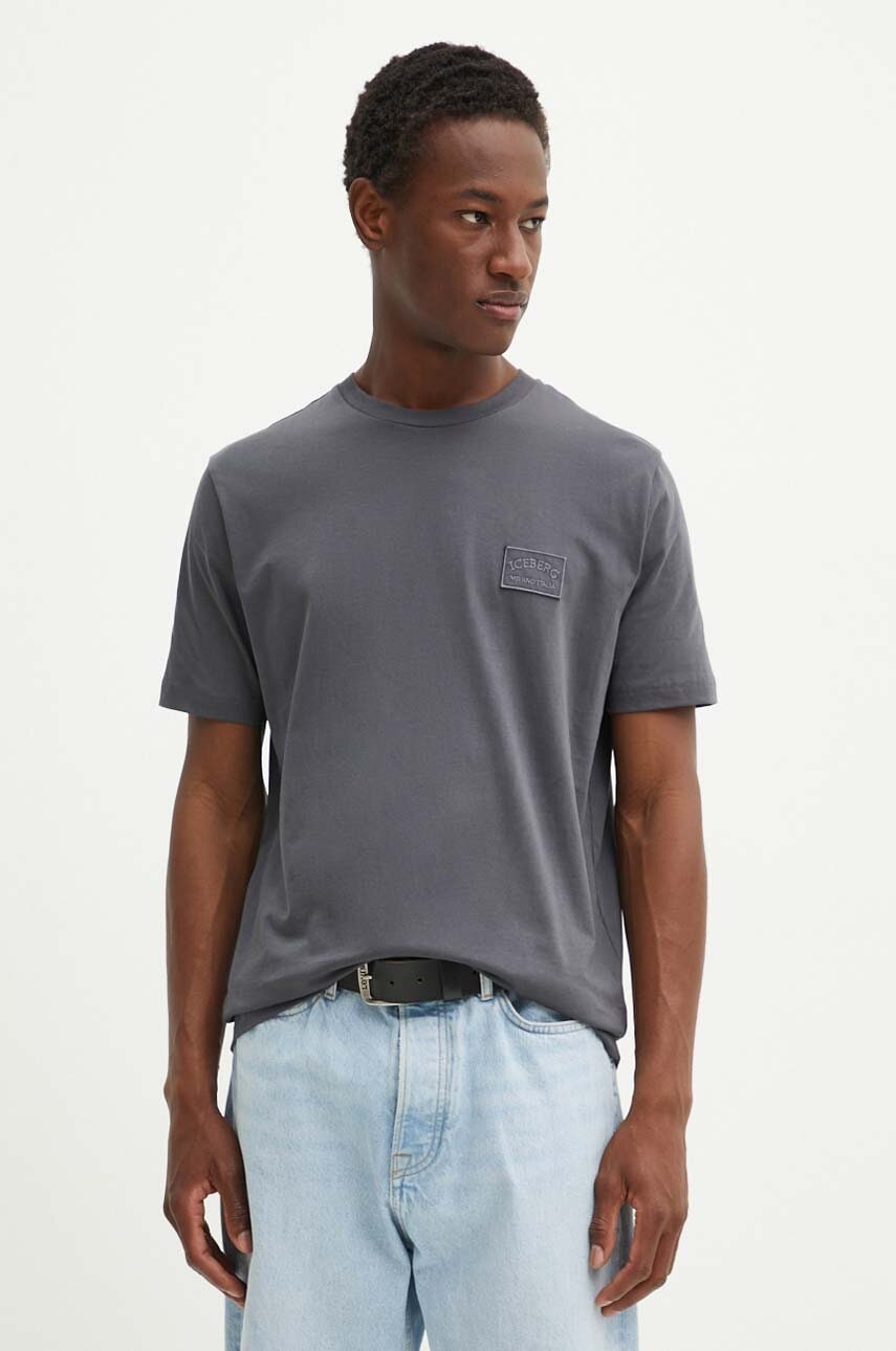 Iceberg tricou din bumbac barbati, culoarea gri, neted