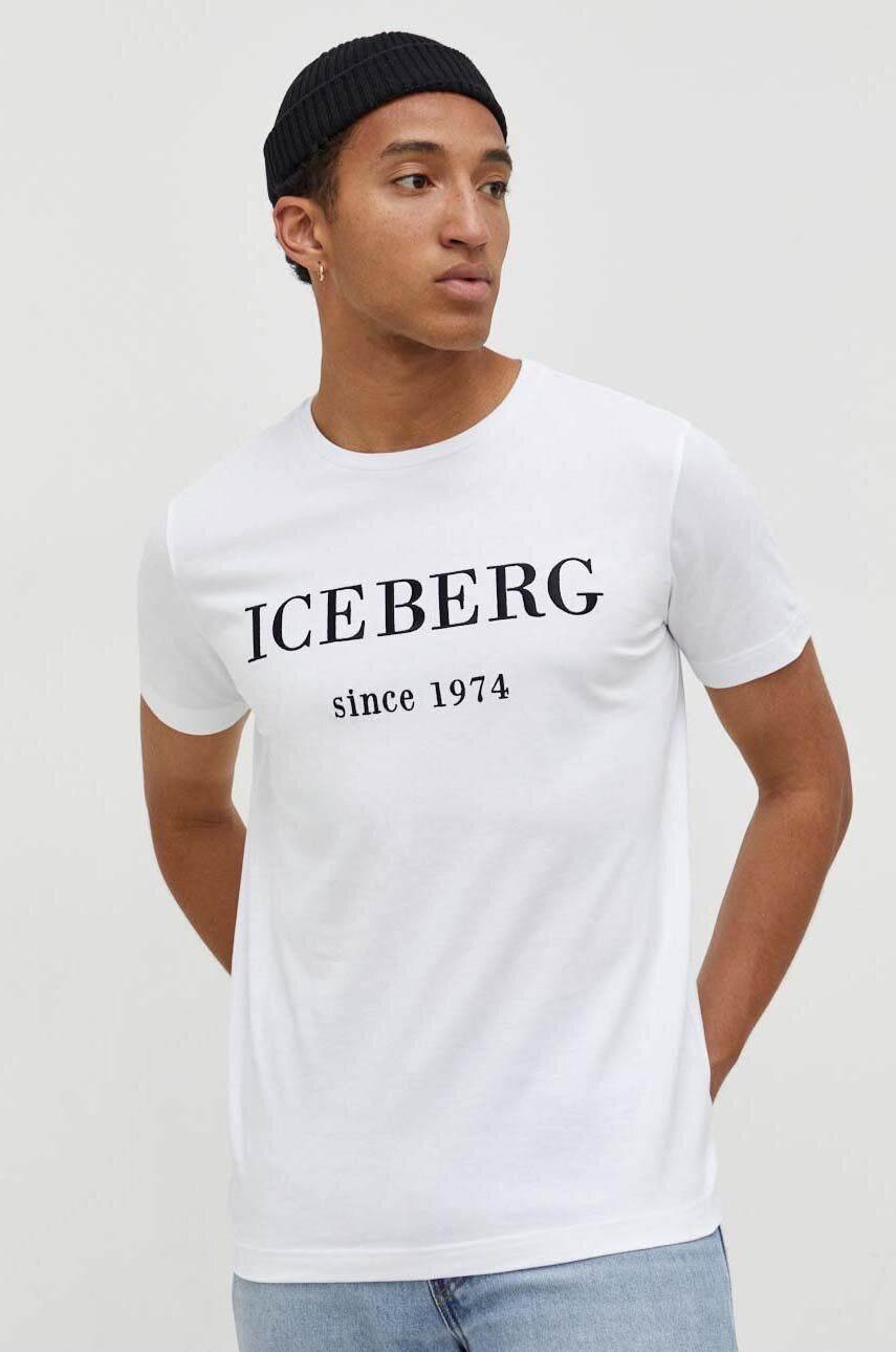 Iceberg tricou din bumbac barbati, culoarea alb, cu imprimeu