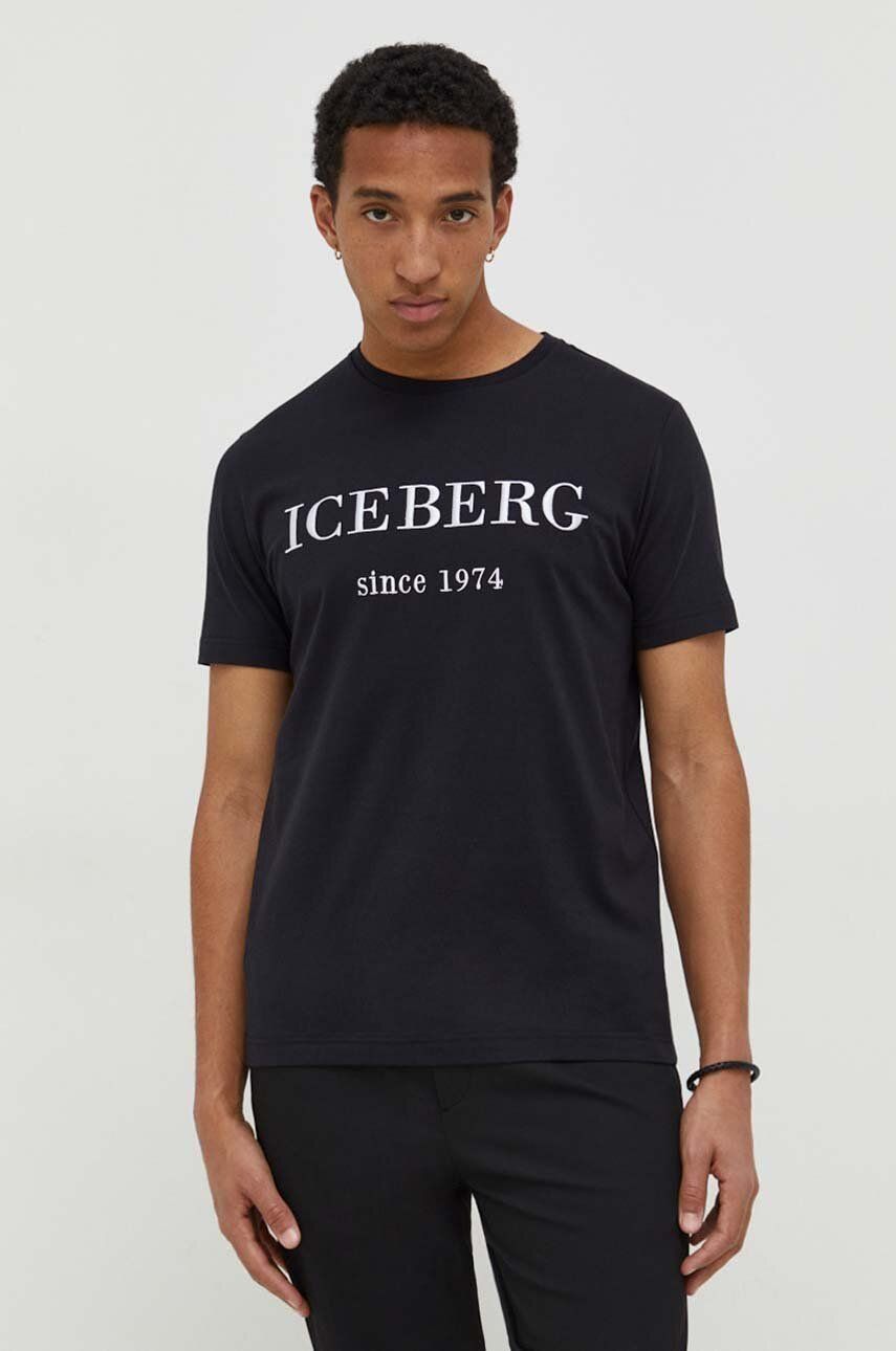 

Хлопковая футболка Iceberg мужской цвет чёрный с принтом
