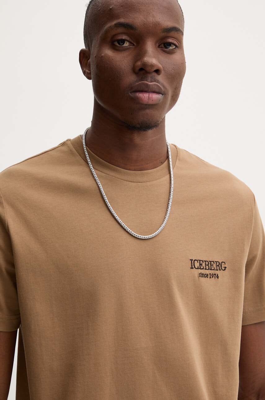 Iceberg tricou din bumbac barbati, culoarea maro, cu imprimeu