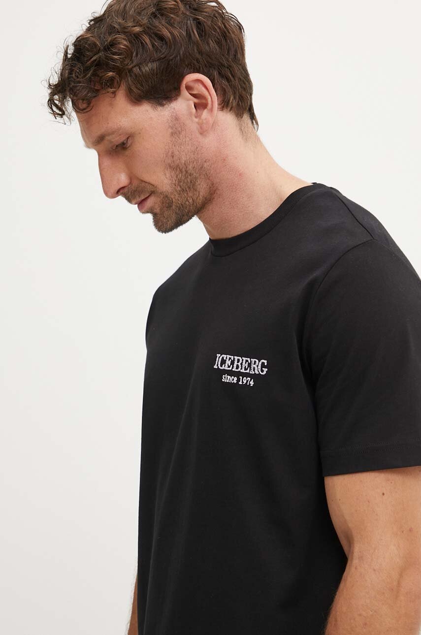 Iceberg tricou din bumbac barbati, culoarea negru, cu imprimeu
