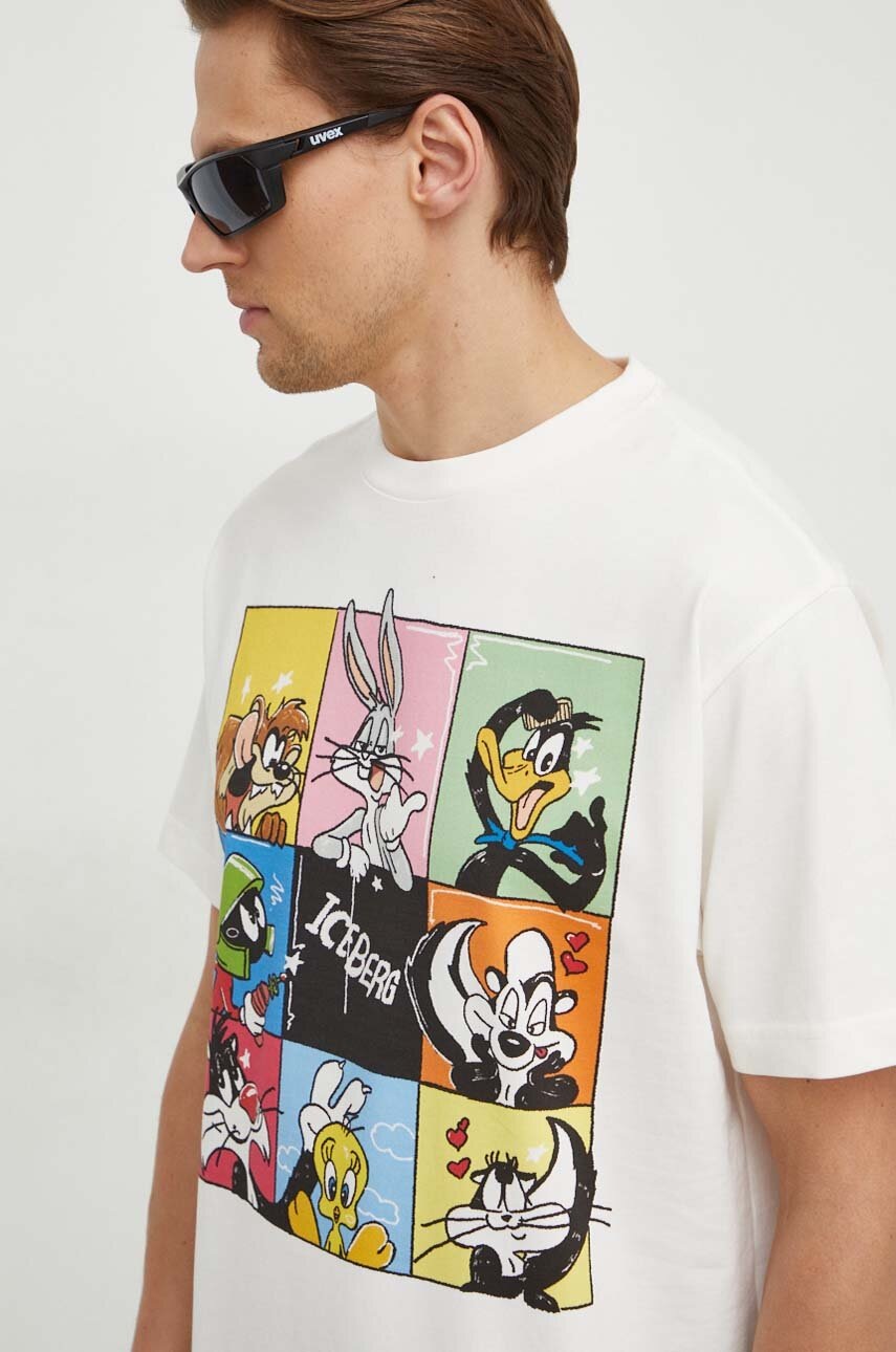 Iceberg Tricou Din Bumbac X Looney Tunes Barbati, Culoarea Bej, Cu Imprimeu