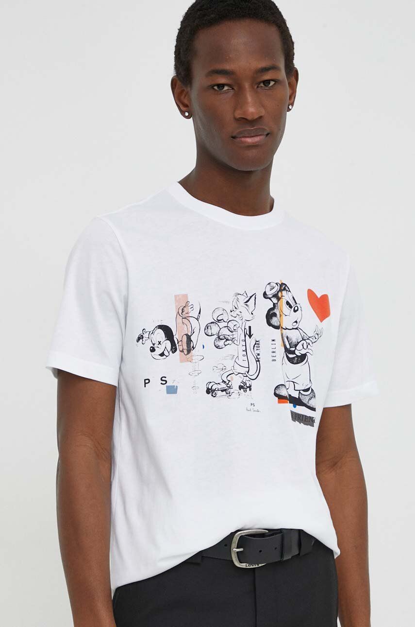 Bavlnené tričko PS Paul Smith pánsky, biela farba, s potlačou