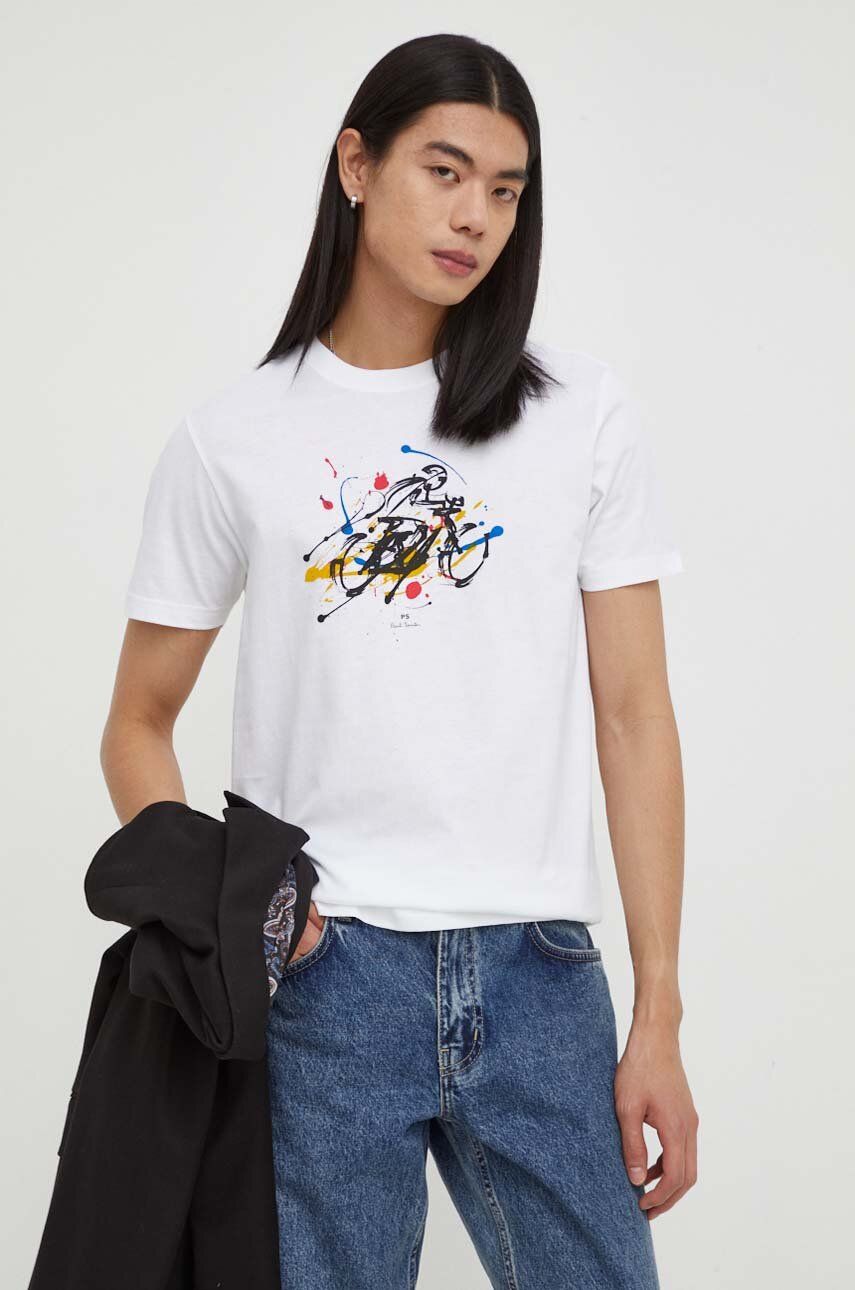 Levně Bavlněné tričko PS Paul Smith bílá barva, s potiskem