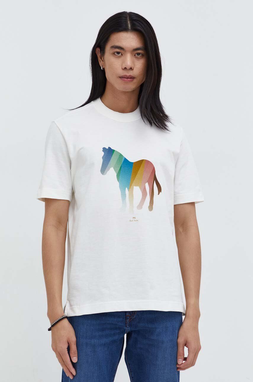 E-shop Bavlněné tričko PS Paul Smith béžová barva, s potiskem