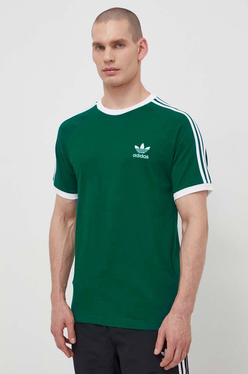 adidas Originals tricou din bumbac 3-Stripes Tee bărbați, culoarea verde, cu imprimeu, IM9387