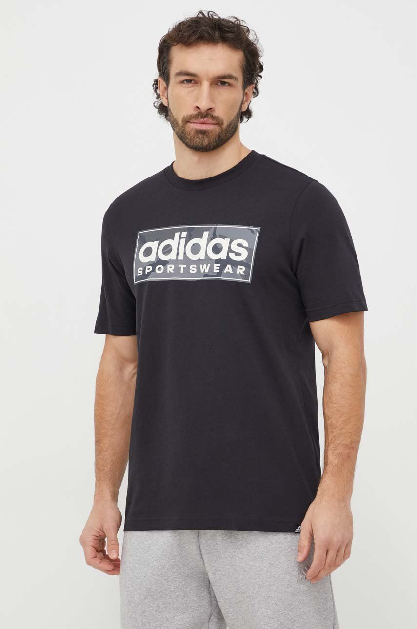 Levně Bavlněné tričko adidas černá barva, s potiskem, IR5825