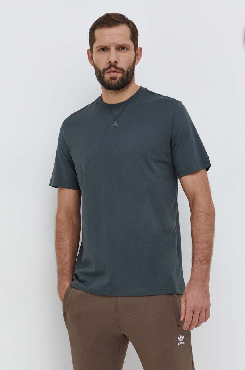 adidas tricou din bumbac barbati, culoarea verde, neted