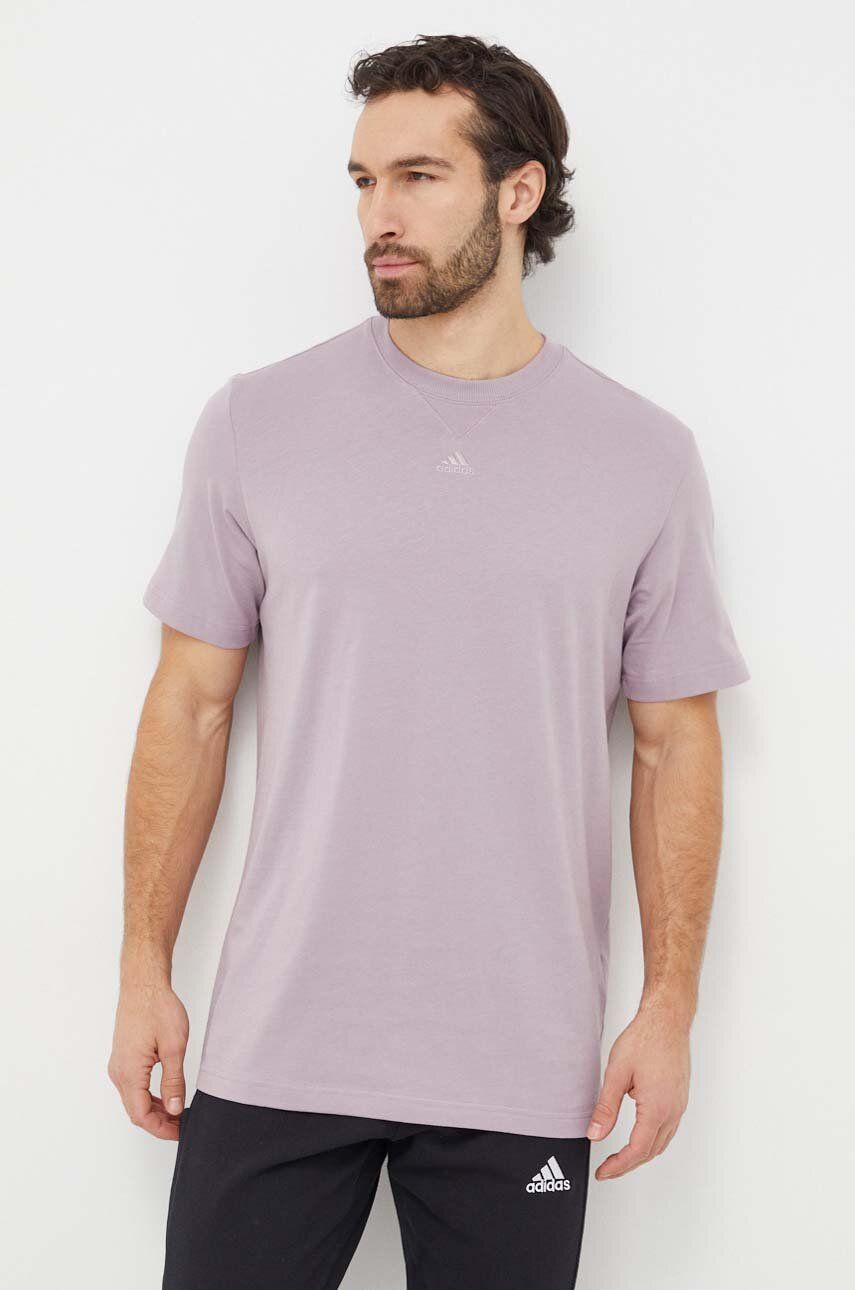 adidas tricou din bumbac barbati, culoarea violet, neted