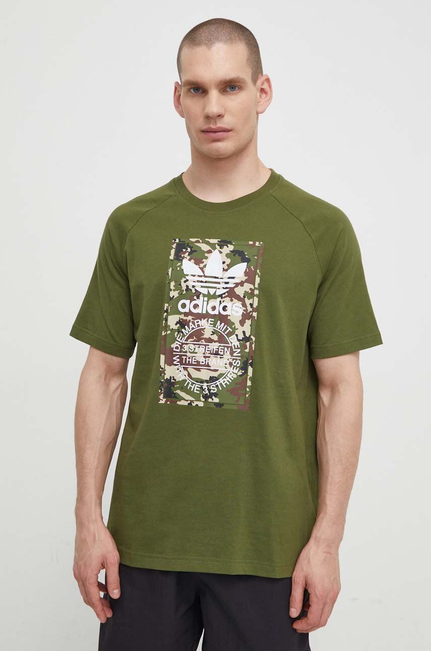 adidas Originals tricou din bumbac bărbați, culoarea verde, cu imprimeu
