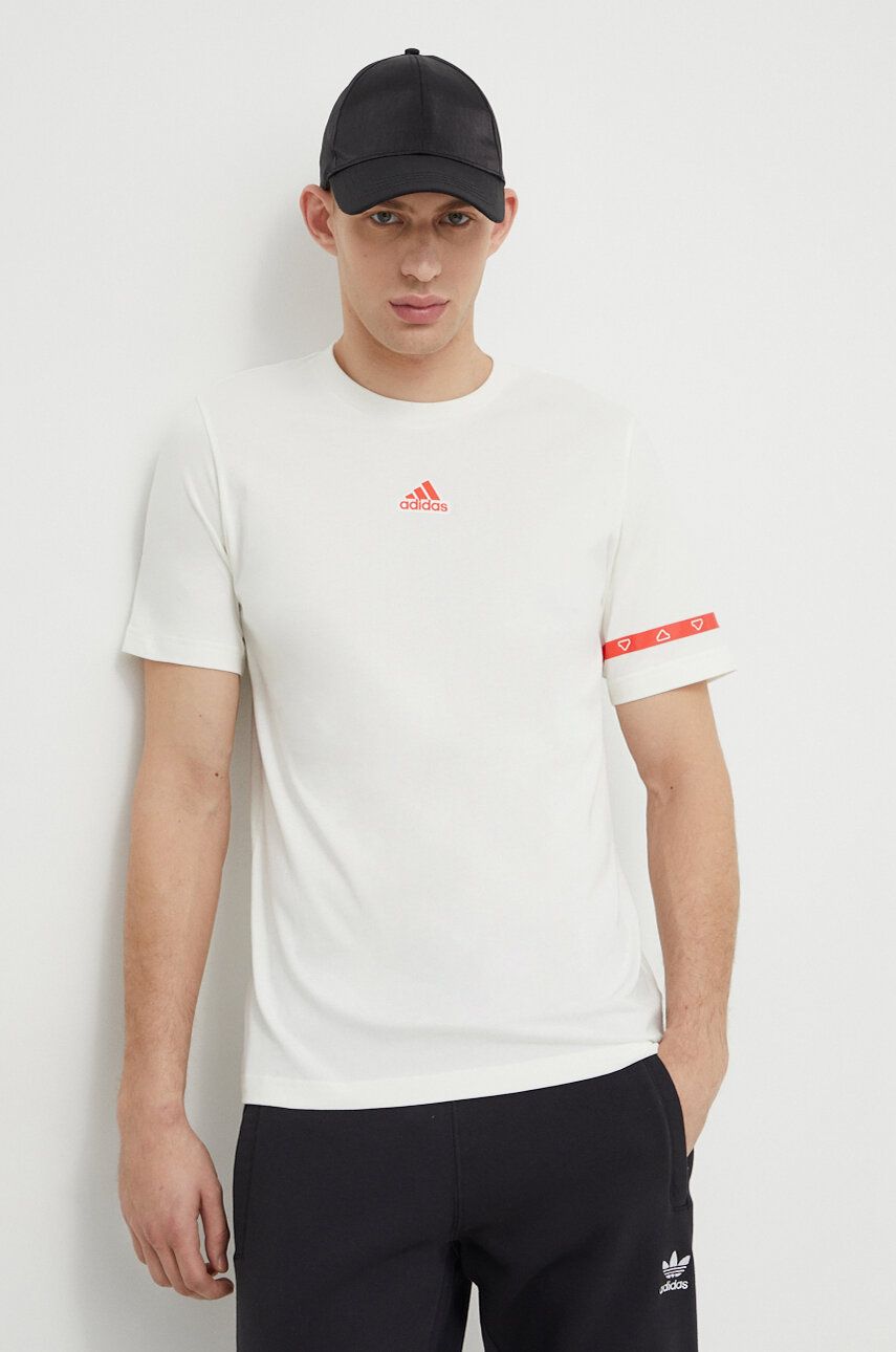 adidas tricou din bumbac bărbați, culoarea bej, uni IS2870