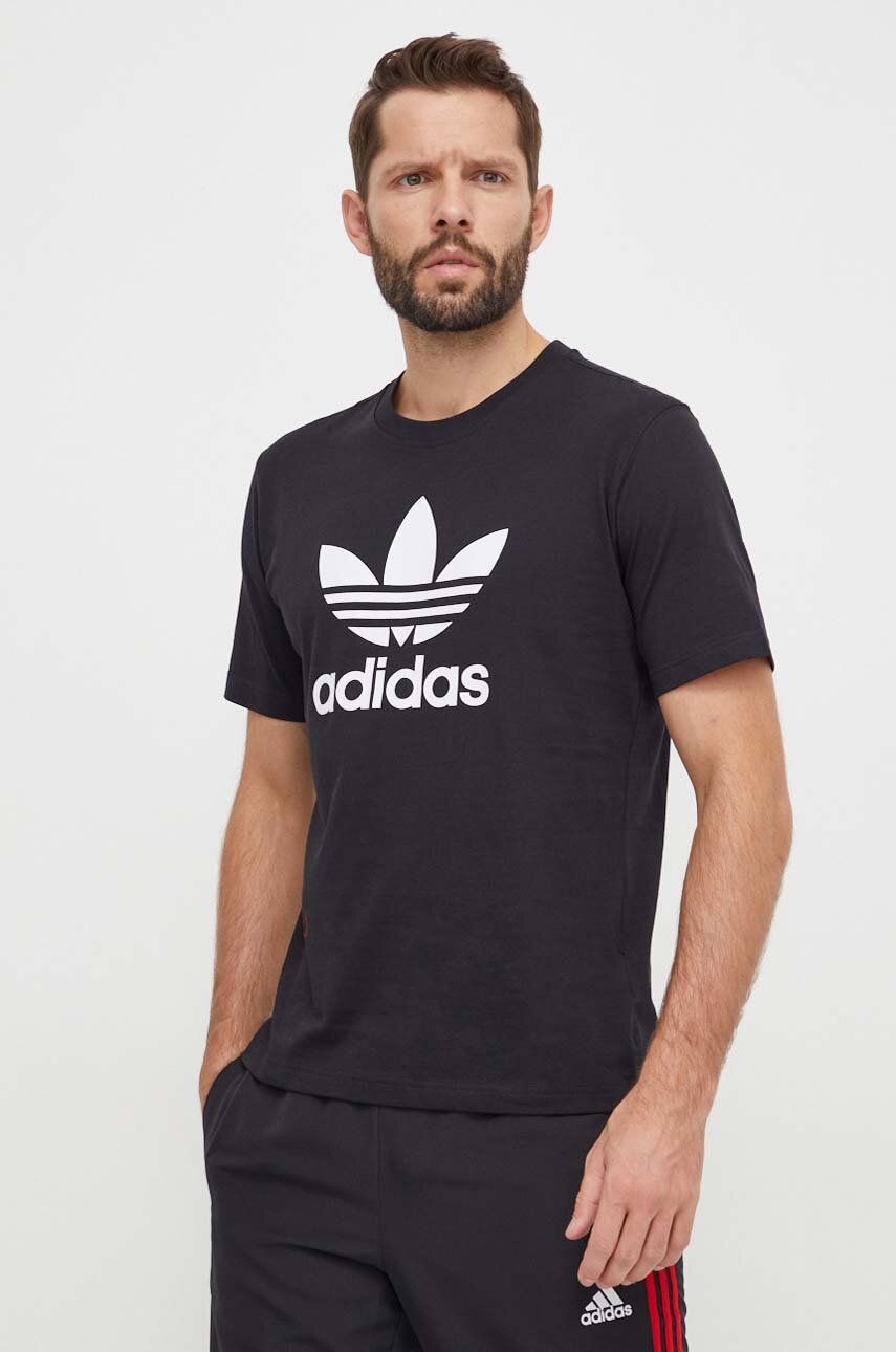 Adidas Originals Tricou Din Bumbac Trefoil Bărbați, Culoarea Negru, Cu Imprimeu, IU2364