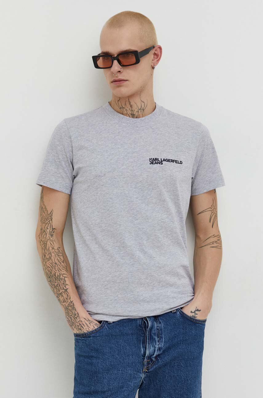 Levně Bavlněné tričko Karl Lagerfeld Jeans šedá barva, s aplikací