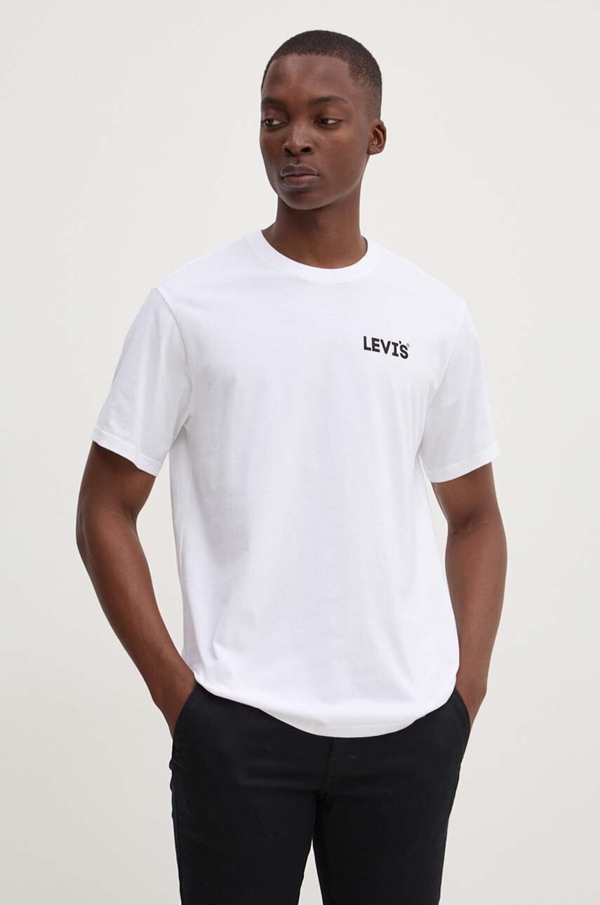 Levi\'s tricou din bumbac barbati, culoarea alb, cu imprimeu
