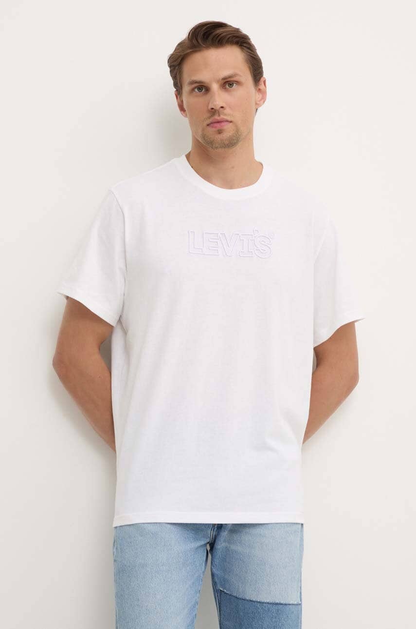 Levi's tricou din bumbac barbati, culoarea bej, cu imprimeu Levi's tricou din bumbac barbati, culoarea bej, cu imprimeu