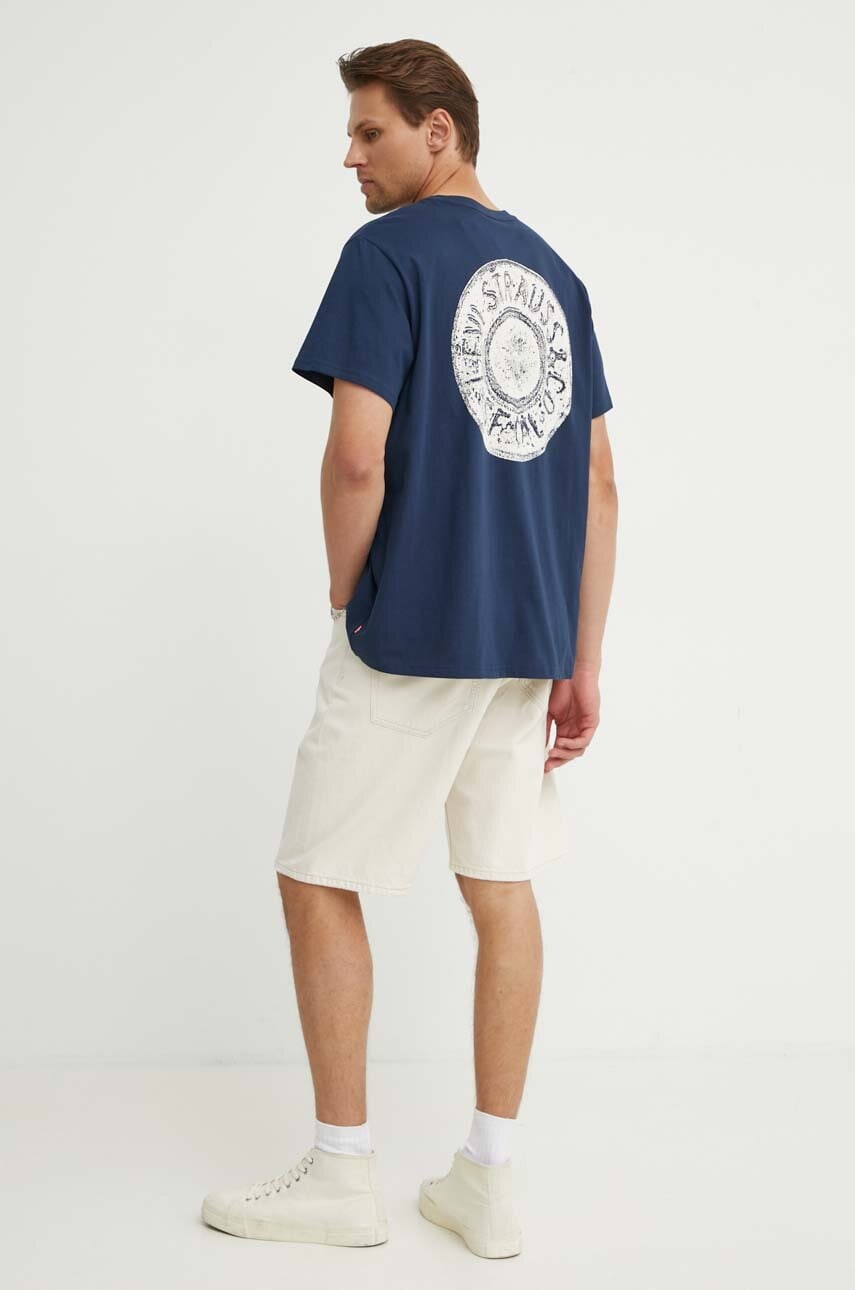 Levi's tricou din bumbac barbati, culoarea albastru marin, cu imprimeu Levi's tricou din bumbac barbati, culoarea albastru marin, cu imprimeu