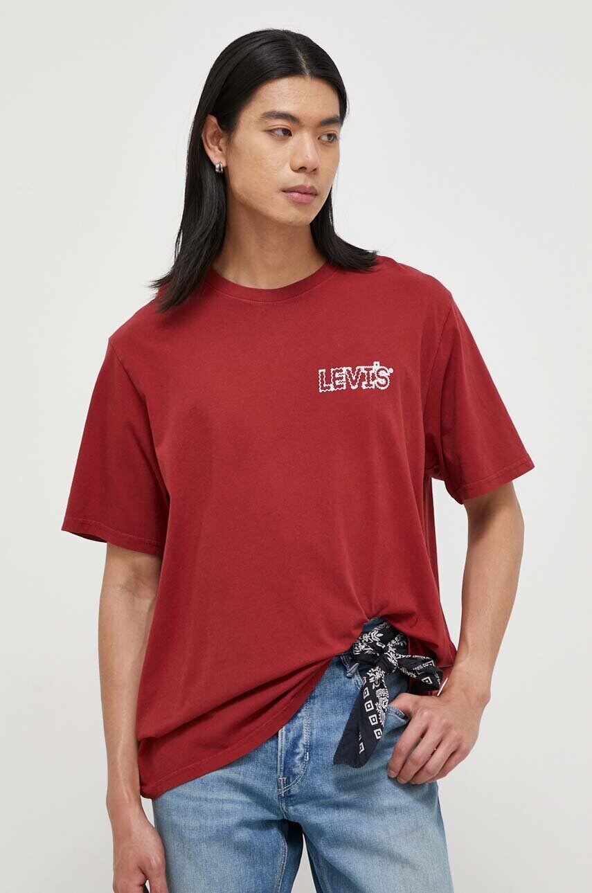 Levi's tricou din bumbac barbati, culoarea bordo, cu imprimeu
