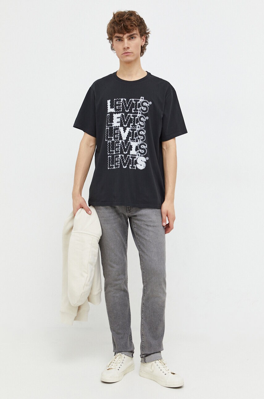 Levi's tricou din bumbac barbati, culoarea negru, cu imprimeu Levi's tricou din bumbac barbati, culoarea negru, cu imprimeu