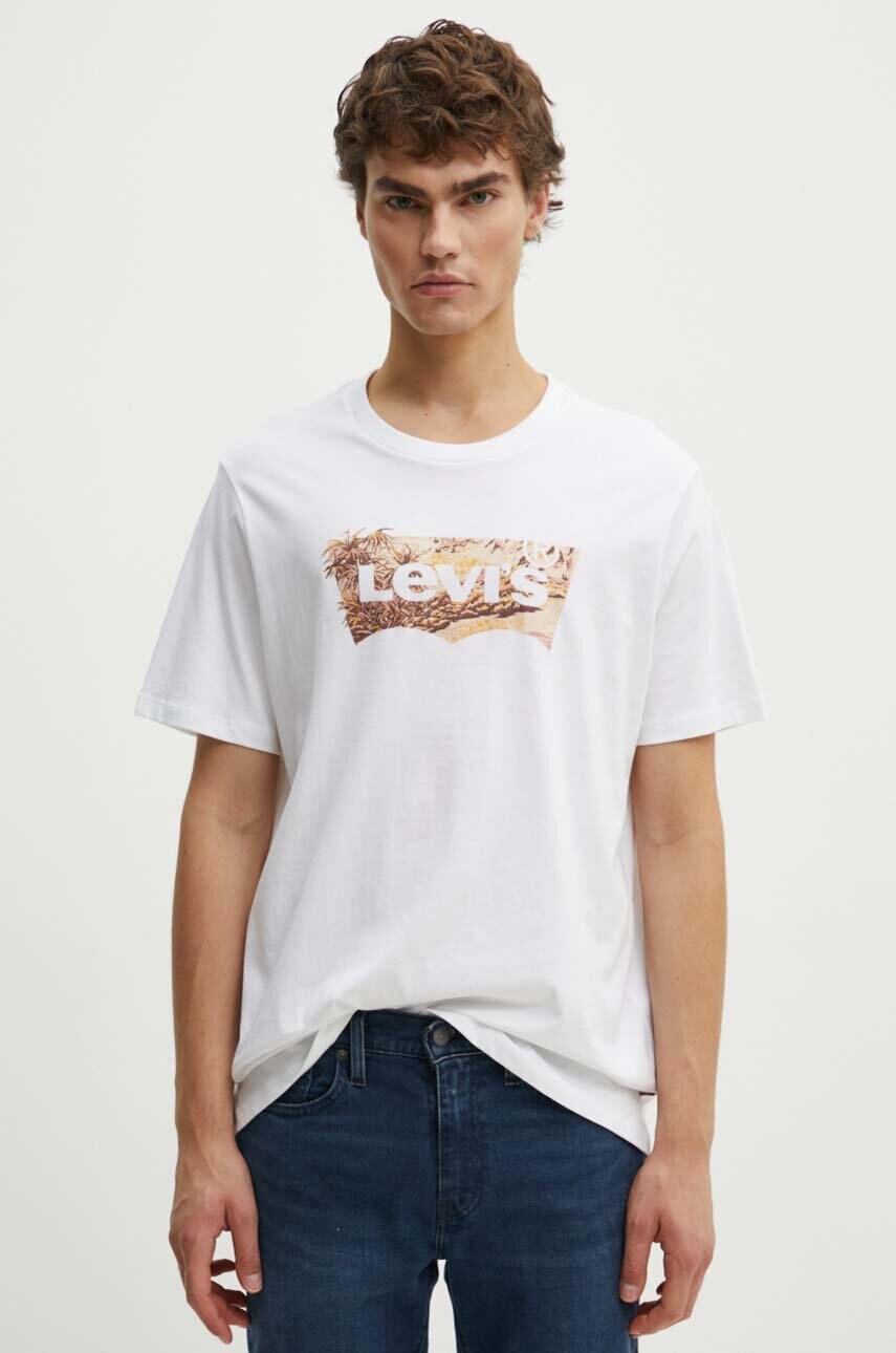 Levi's tricou din bumbac barbati, culoarea alb, cu imprimeu