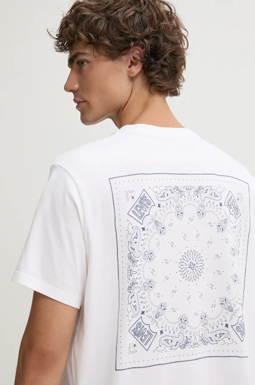 Levi's tricou din bumbac barbati, culoarea alb, cu imprimeu