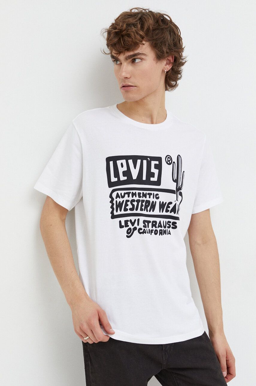 Levi\'s tricou barbati, culoarea alb, cu imprimeu