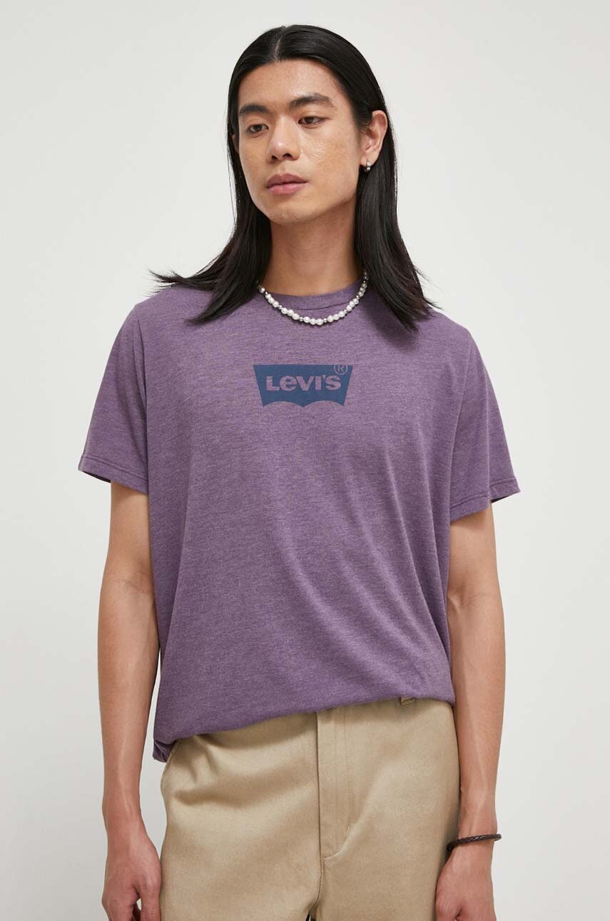 Levi's tricou din bumbac barbati, culoarea violet, cu imprimeu Levi's tricou din bumbac barbati, culoarea violet, cu imprimeu