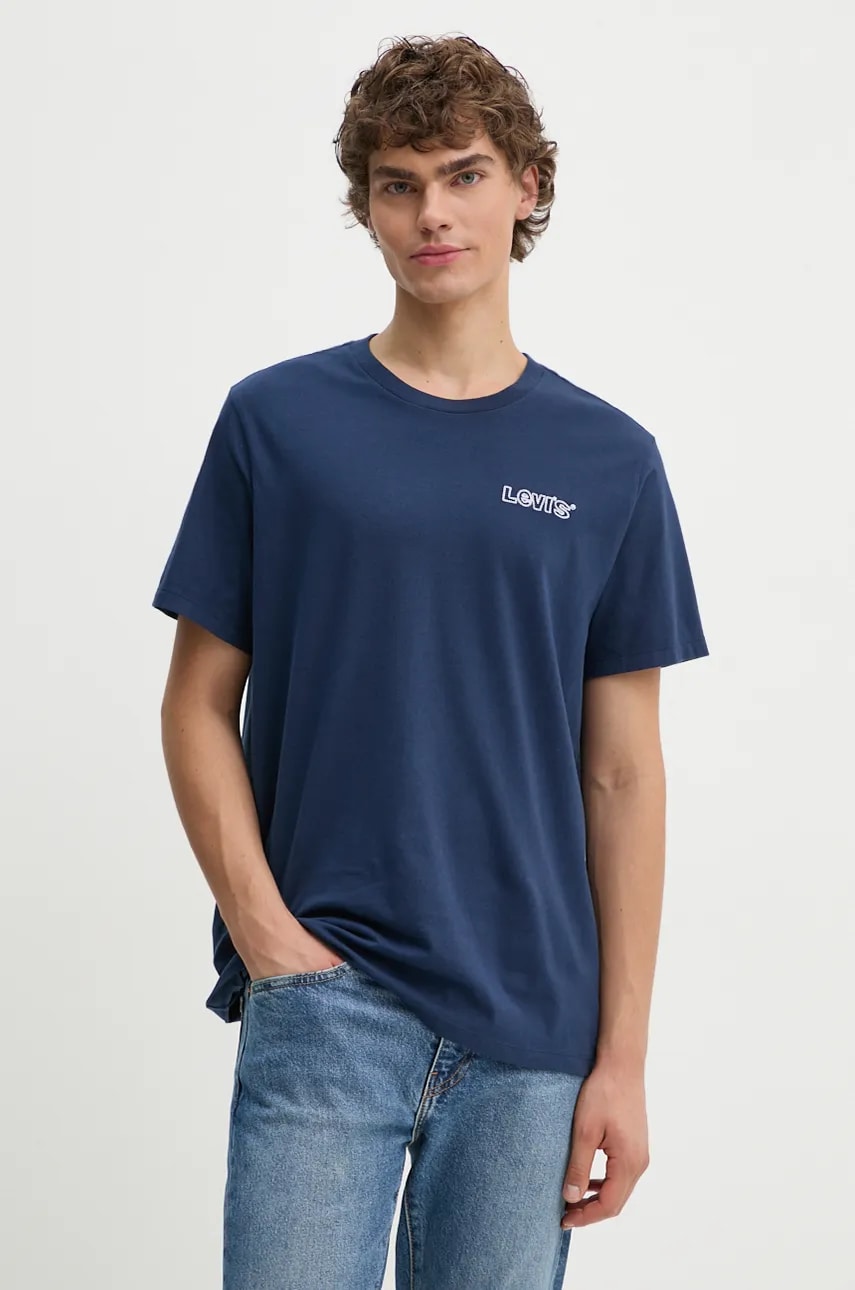 Levi's tricou din bumbac barbati, culoarea albastru marin, cu imprimeu Levi's tricou din bumbac barbati, culoarea albastru marin, cu imprimeu