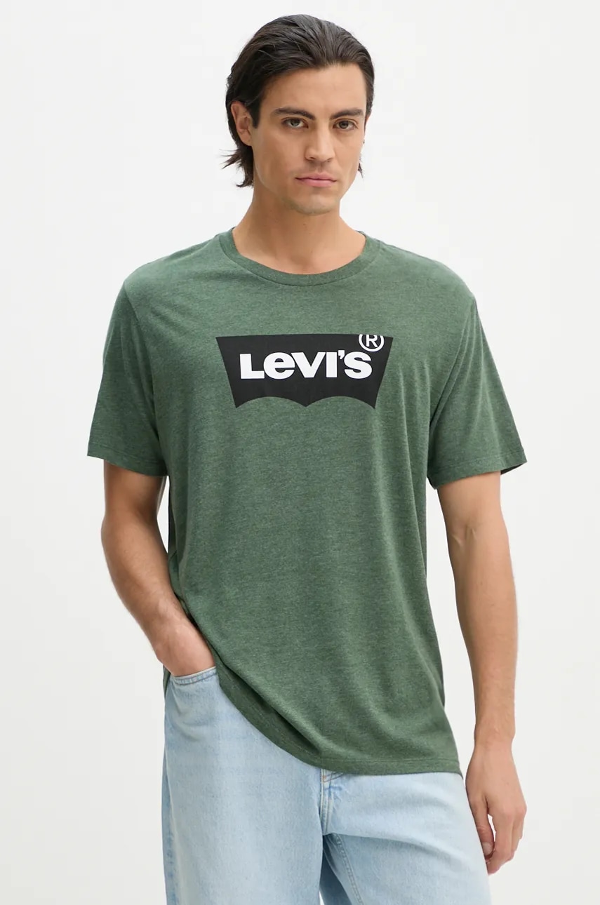 Levi's tricou din bumbac barbati, culoarea verde, cu imprimeu
