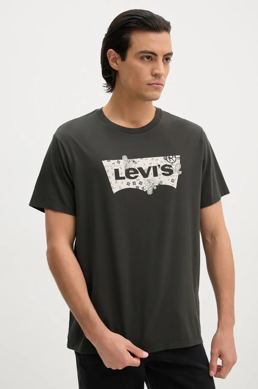 

Памучна тениска Levi' в черно с принт, Зелен