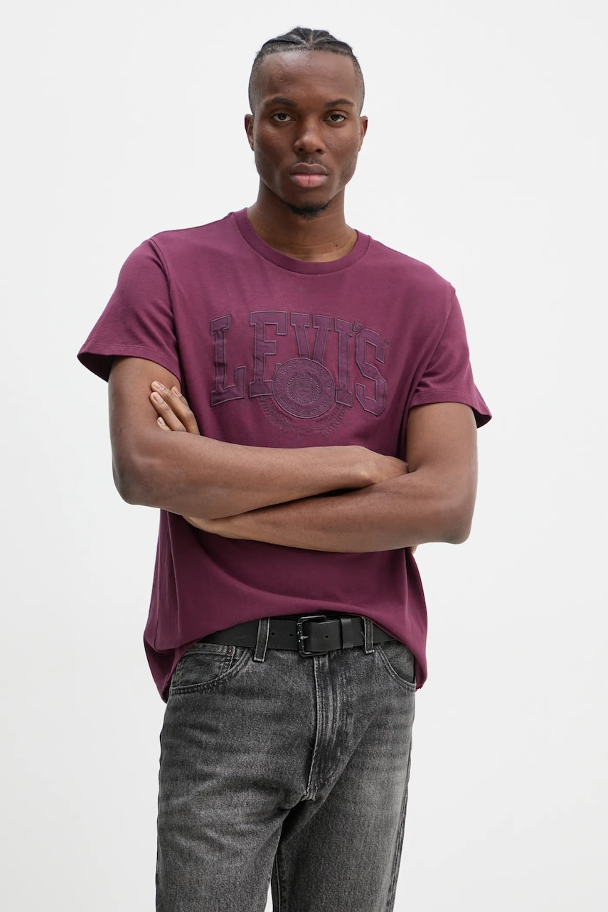 Levi's tricou din bumbac barbati, culoarea violet, cu imprimeu Levi's tricou din bumbac barbati, culoarea violet, cu imprimeu