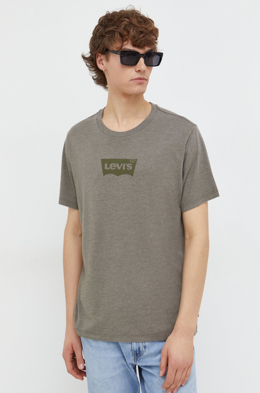 Levi\'s tricou din bumbac barbati, culoarea verde, cu imprimeu