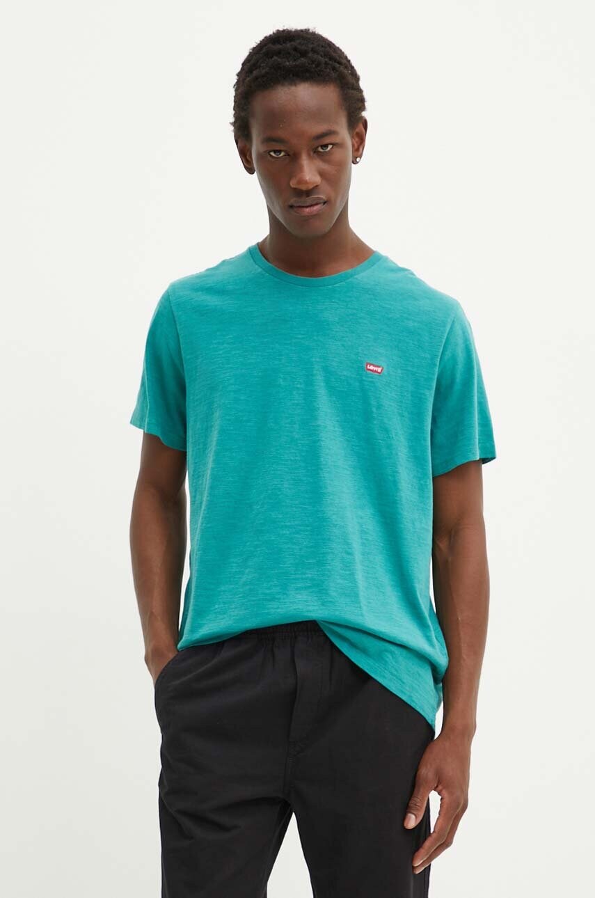Levi's tricou din bumbac barbati, culoarea verde, neted Levi's tricou din bumbac barbati, culoarea verde, neted