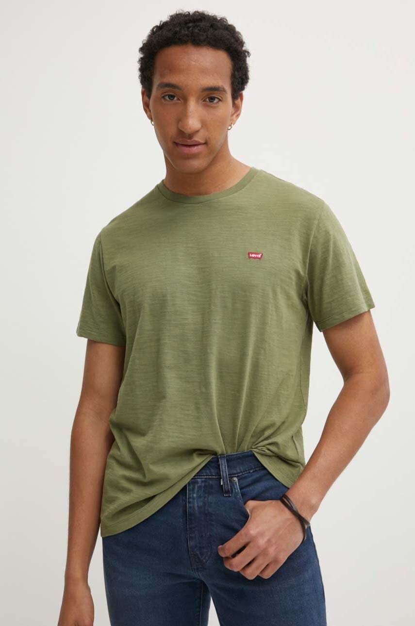 Levi's tricou din bumbac barbati, culoarea verde, neted Levi's tricou din bumbac barbati, culoarea verde, neted