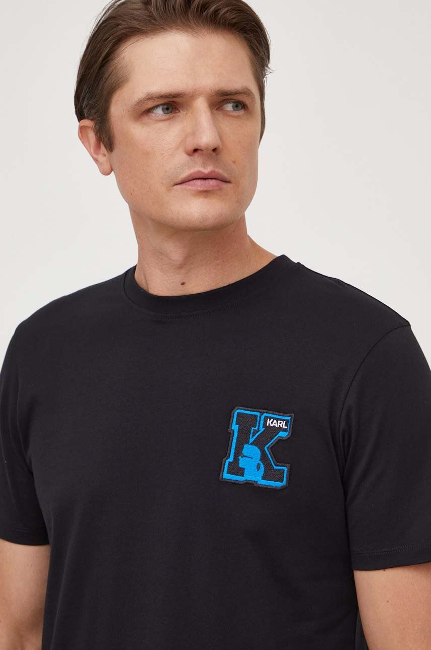 Levně Bavlněné tričko Karl Lagerfeld černá barva, s aplikací