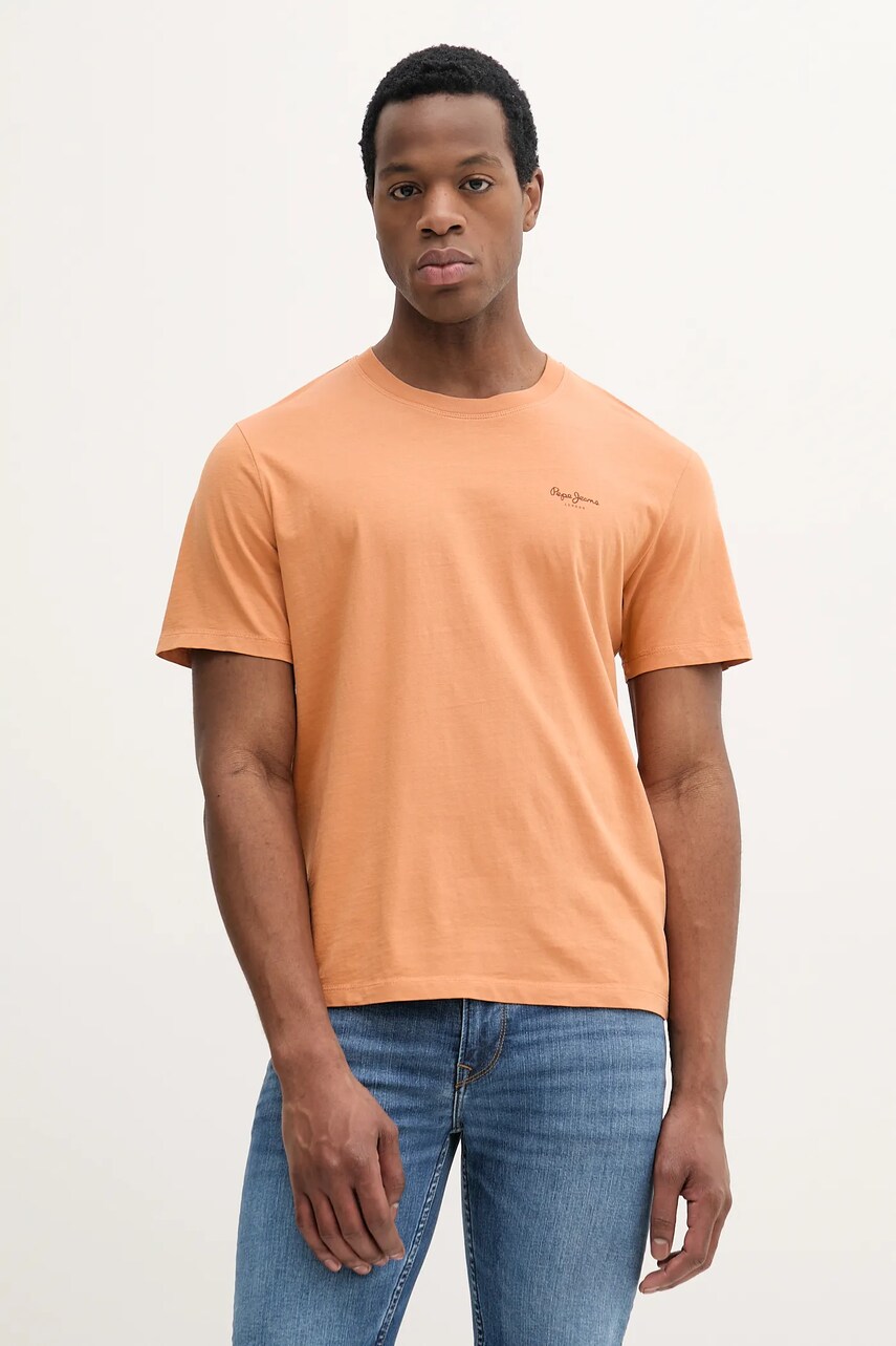 Pepe Jeans tricou din bumbac JACKO barbati, culoarea portocaliu, neted, PM508664