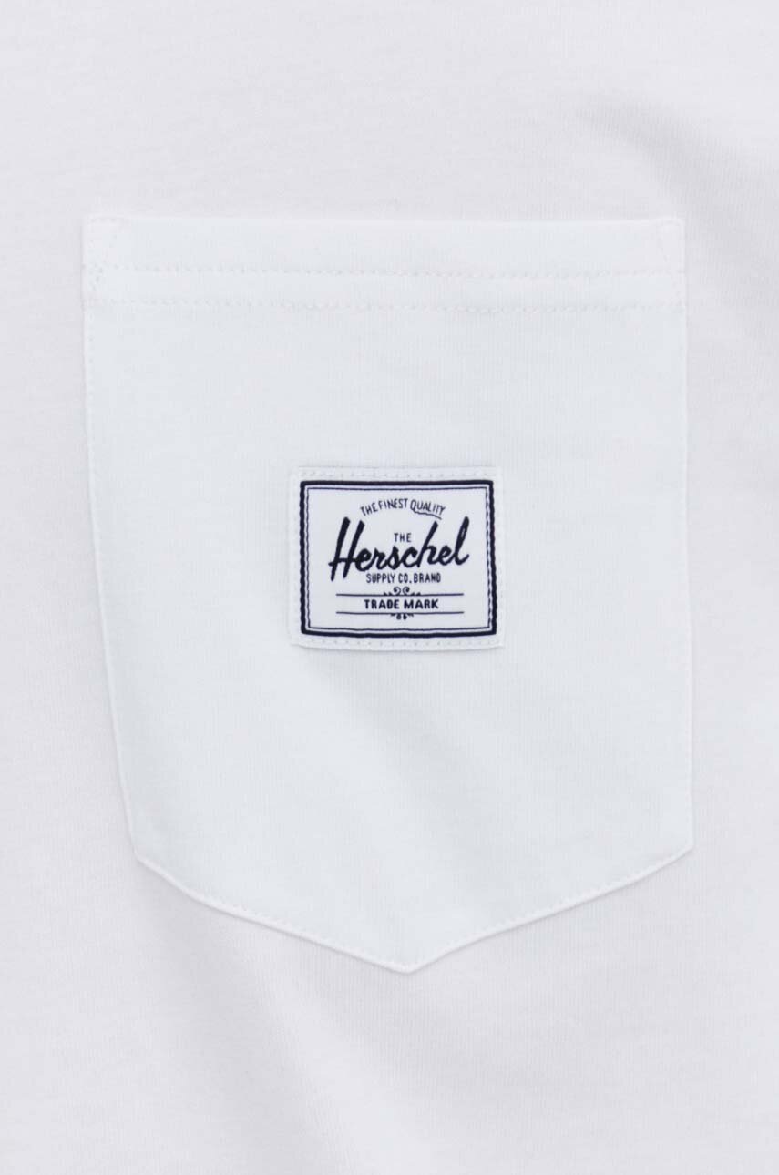 Βαμβακερό μπλουζάκι Herschel ανδρικά, χρώμα: άσπρο φωτογραφία
