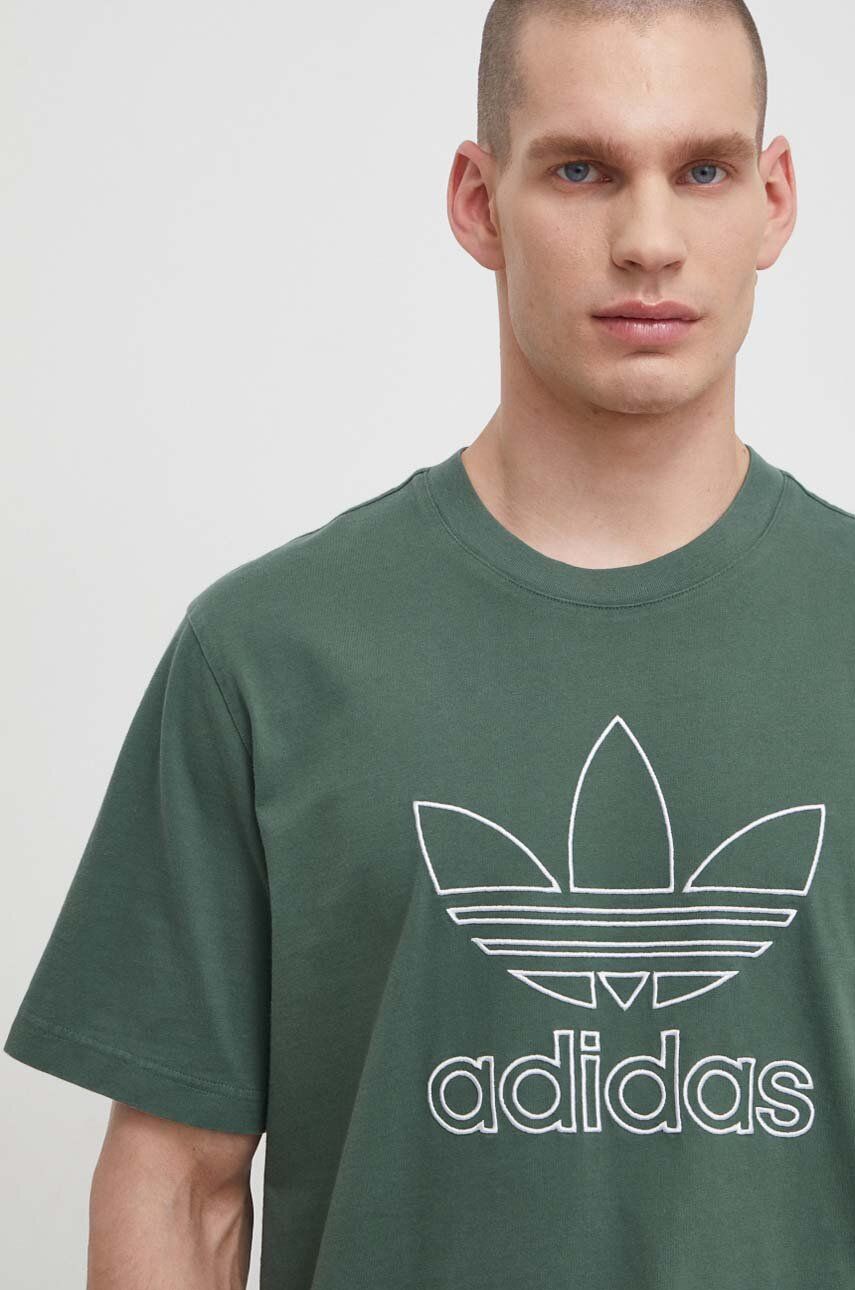 Adidas Originals Tricou Din Bumbac Trefoil Tee Bărbați, Culoarea Verde, Cu Imprimeu, IR7993