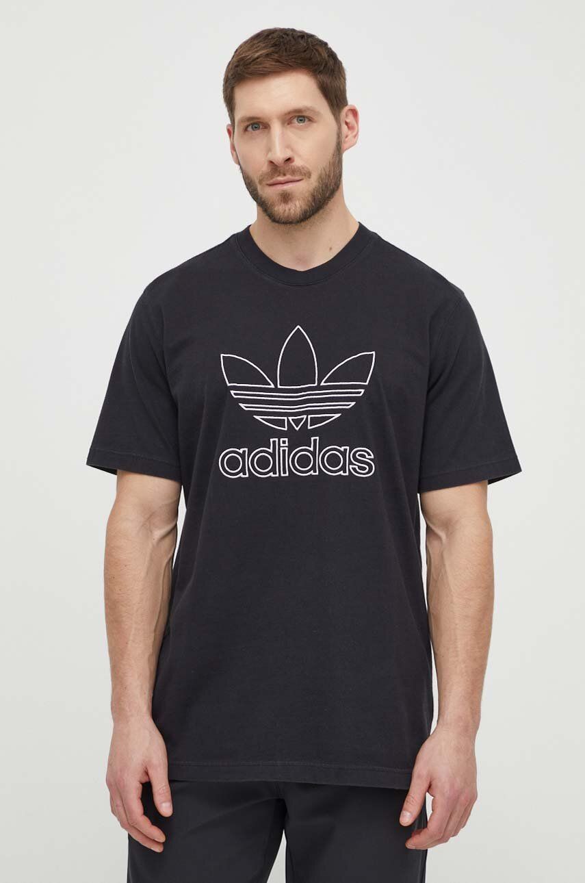 adidas Originals tricou din bumbac Trefoil Tee bărbați, culoarea negru, cu imprimeu, IU2347