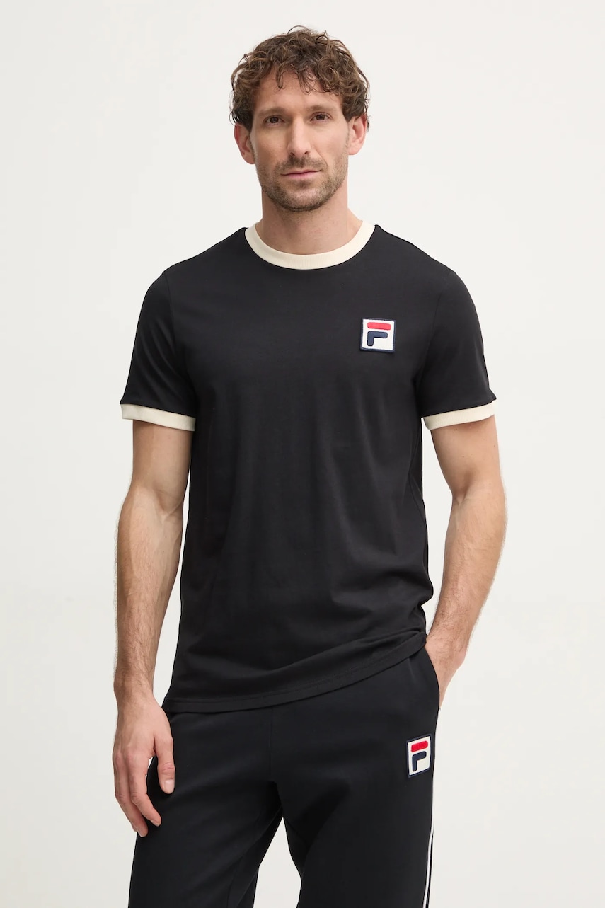 Fila tricou din bumbac barbati, culoarea negru, modelator Fila tricou din bumbac barbati, culoarea negru, modelator