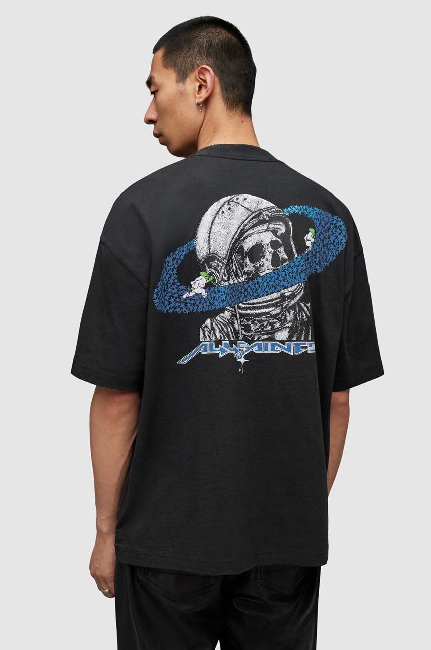 AllSaints tricou din bumbac Saturnalien barbati, culoarea negru, cu imprimeu
