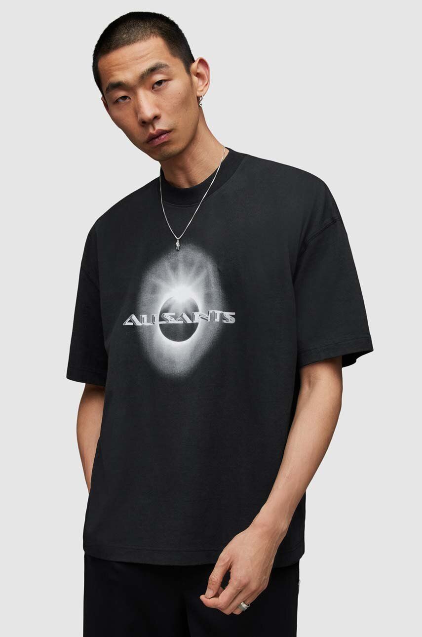 AllSaints tricou din bumbac Solaris barbati, culoarea negru, cu imprimeu