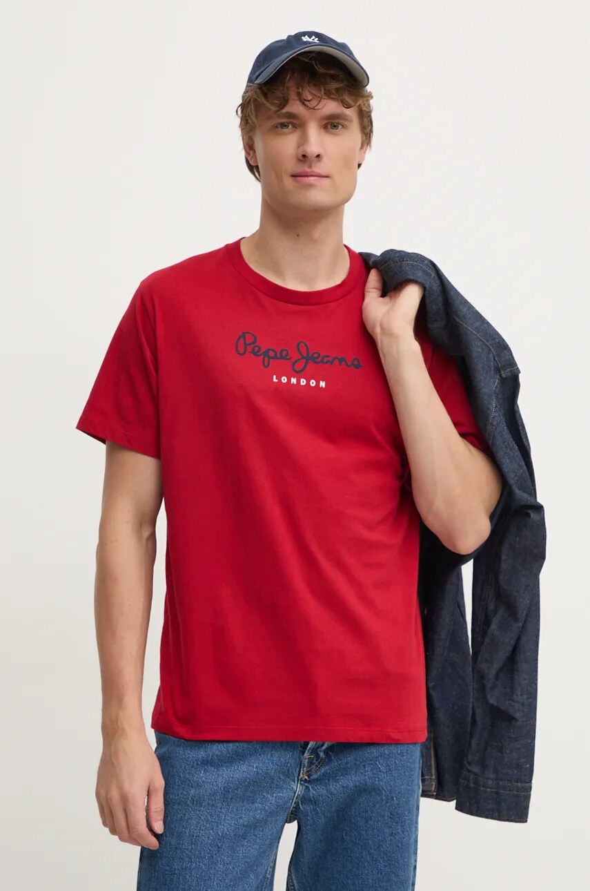 

Памучна тениска Pepe Jeans Eggo в червено с принт PM508208, Червен