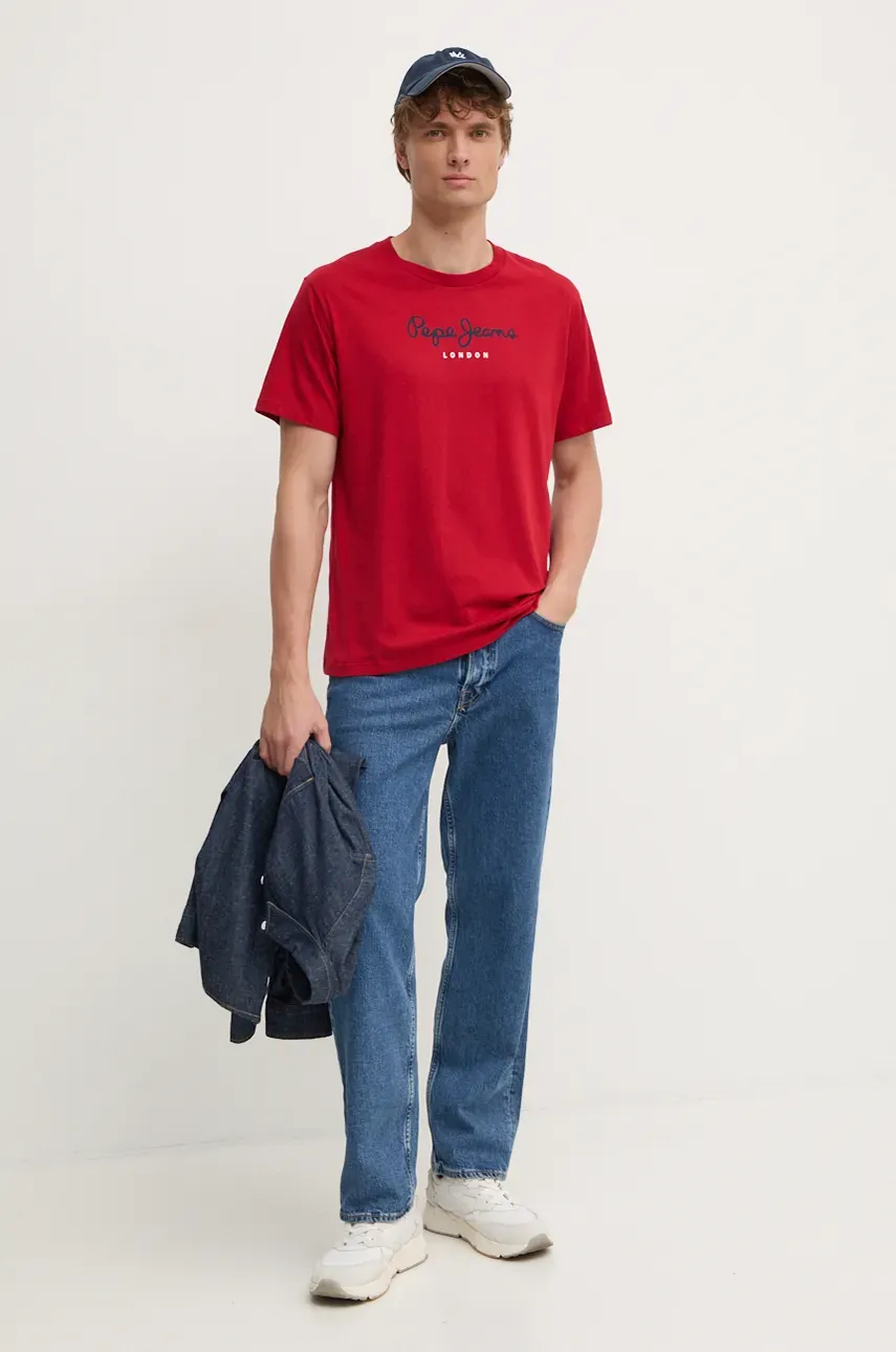 Хлопковая футболка Pepe Jeans Eggo N мужская цвет красный с принтом PM508208 Хлопковая футболка Pepe Jeans Eggo N мужская цвет красный с принтом PM508208