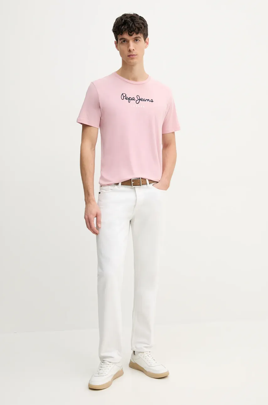 Хлопковая футболка Pepe Jeans Eggo мужская цвет розовый с принтом PM508208 Хлопковая футболка Pepe Jeans Eggo мужская цвет розовый с принтом PM508208
