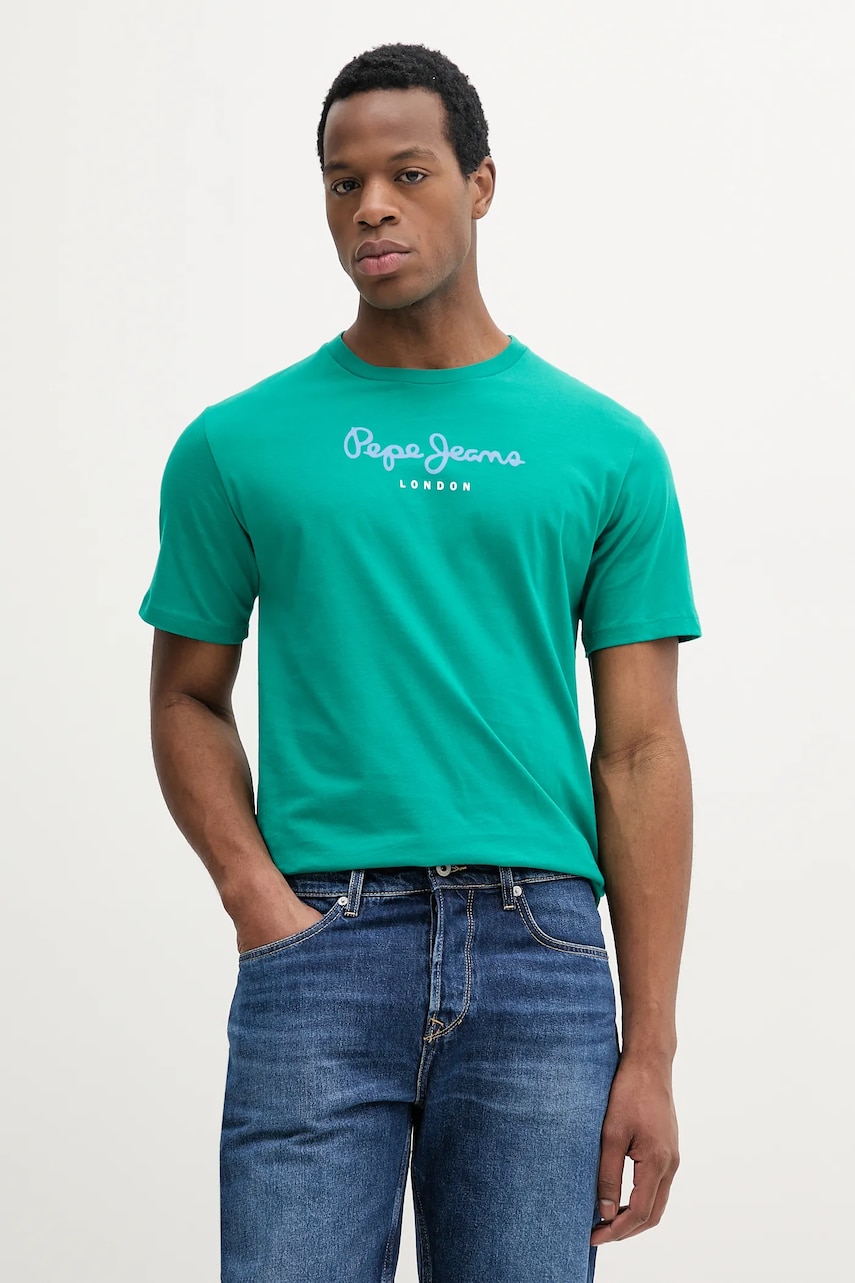 Pepe Jeans tricou din bumbac Eggo bărbați, culoarea verde, cu imprimeu, PM508208 Pepe Jeans tricou din bumbac Eggo bărbați, culoarea verde, cu imprimeu, PM508208