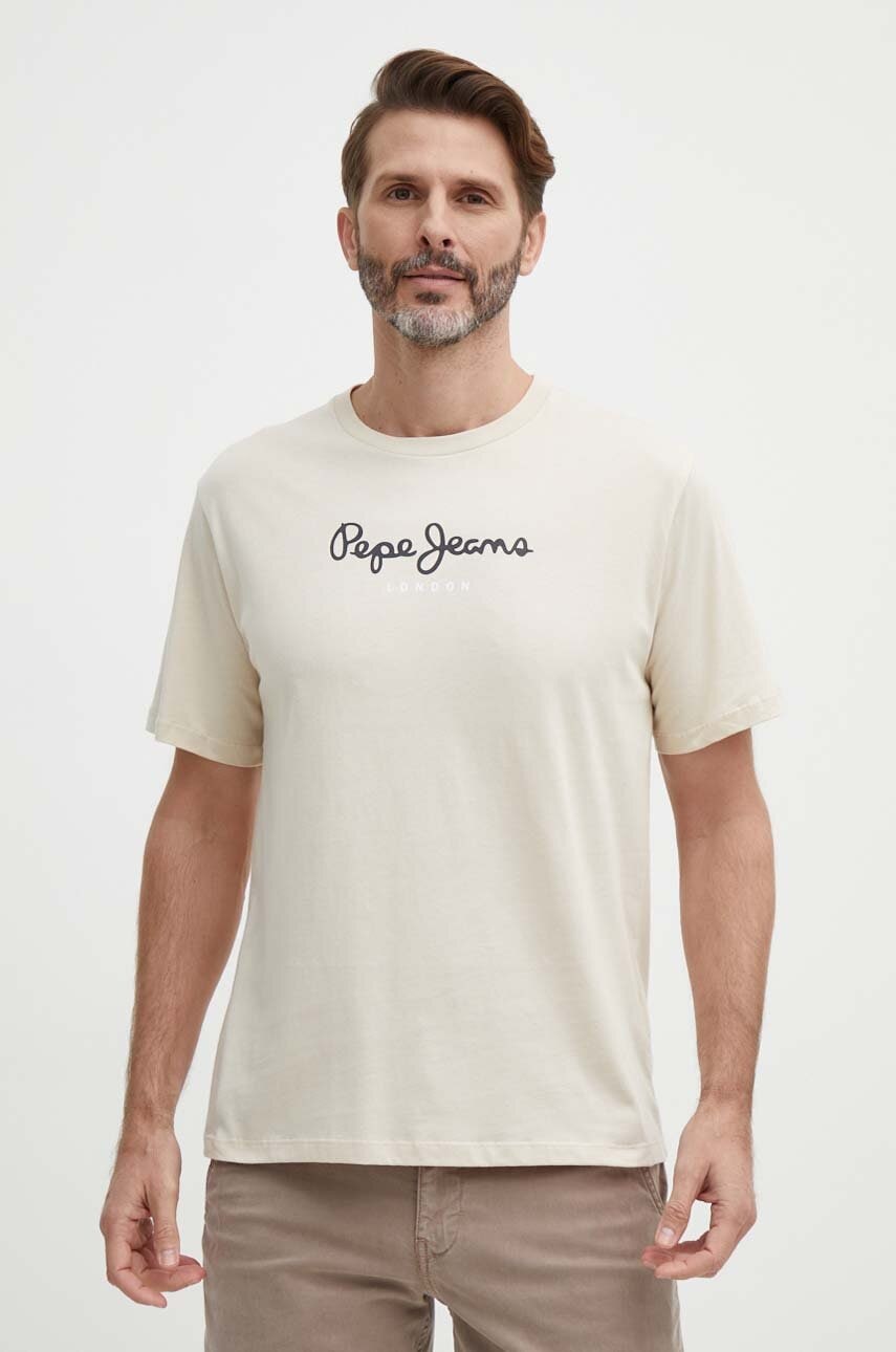 Pepe Jeans tricou din bumbac Eggo barbati, culoarea gri, cu imprimeu