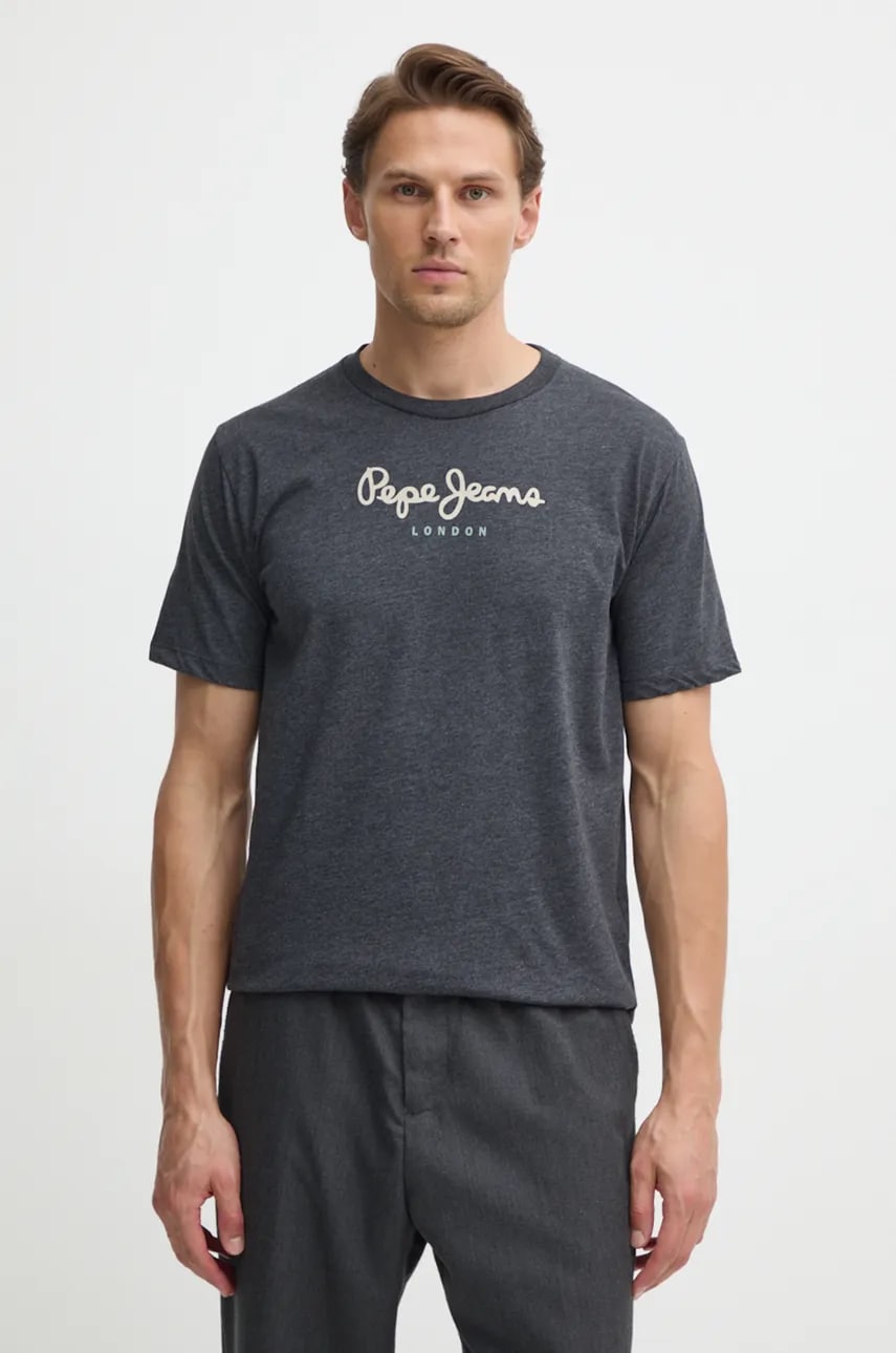 Pepe Jeans tricou din bumbac Eggo barbati, culoarea gri, cu imprimeu, PM508208