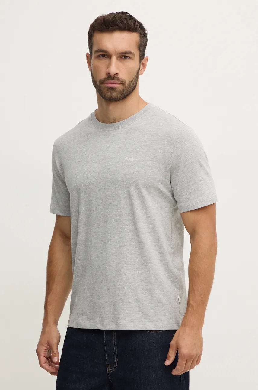 Pepe Jeans tricou din bumbac Connor barbati, culoarea gri, neted, PM509206